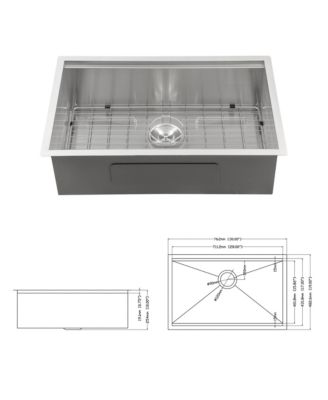 30x19x10inch Undermount Workstation Kitchen Sink Stainless Steel Single Bowl 16 Gauge