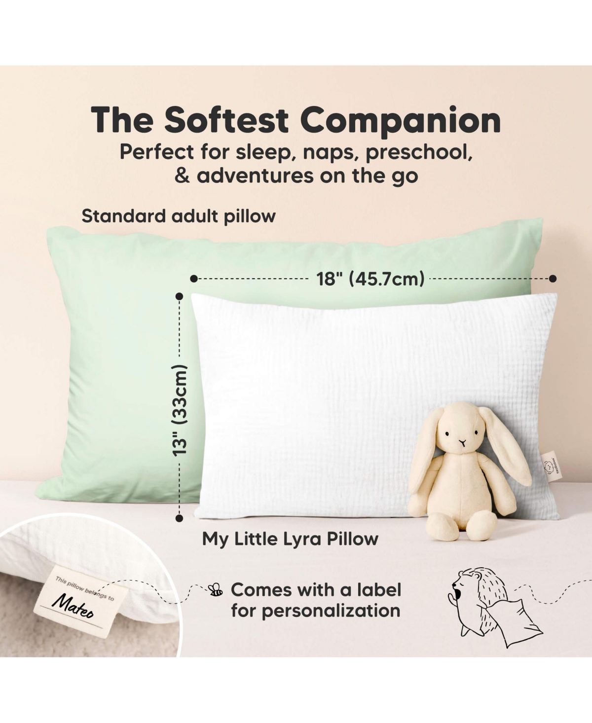 KeaBabies Toddler 1-Pack Lyra Muslin Pillow with Pillowcase 13x18, Organic Cotton for Boys, Girls, Sleeping, Travel