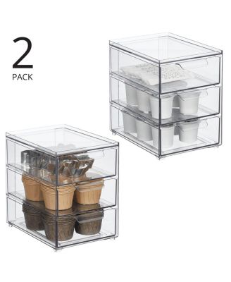 3-Drawer Stackable Organizer for Kitchen or Pantry - Set of 2 - Clear