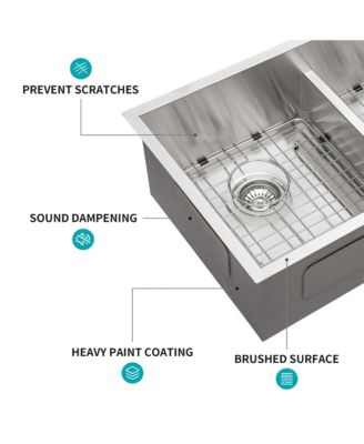 28x19x10 Inch Double Bowl 5050 Undermount Kitchen Sink 16 Gauge T304 Stainless Steel With Two 10 Inch Deep Basin