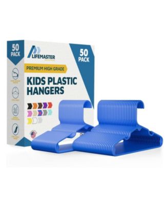 Kids Plastic Hangers, Blue, 11.6", with shoulder notches, space-saving, hold 5 lbs, ideal for baby, toddler & kids  clothes, 50-pack.