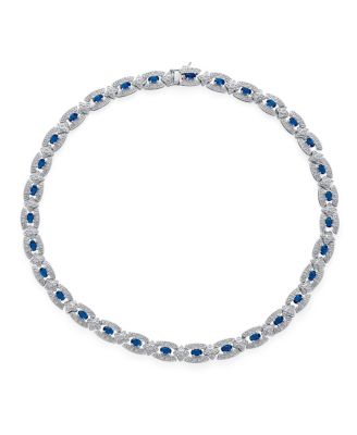 Art Deco Style Royal Blue Sapphire CZ Cubic Zirconia Cocktail Statement Collar Necklace