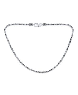 Bali Balinese Handmade 3MM Oxidized Sterling Silver Byzantine Link Chain Necklace