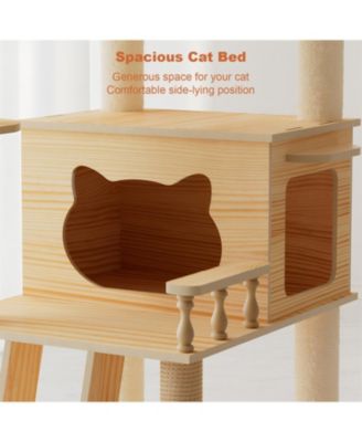 59" Modern Cat Tower with Sisal-Covered Scratching Posts in Natural