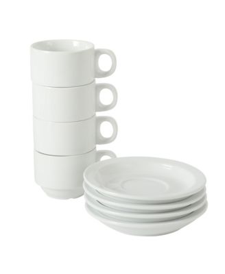 Gracious Dining 3-Ounce Espresso Cups Set of 4, Small Stackable Coffee Cups with 4 Saucers, Metal Stand, Ceramic Demitasse Mugs