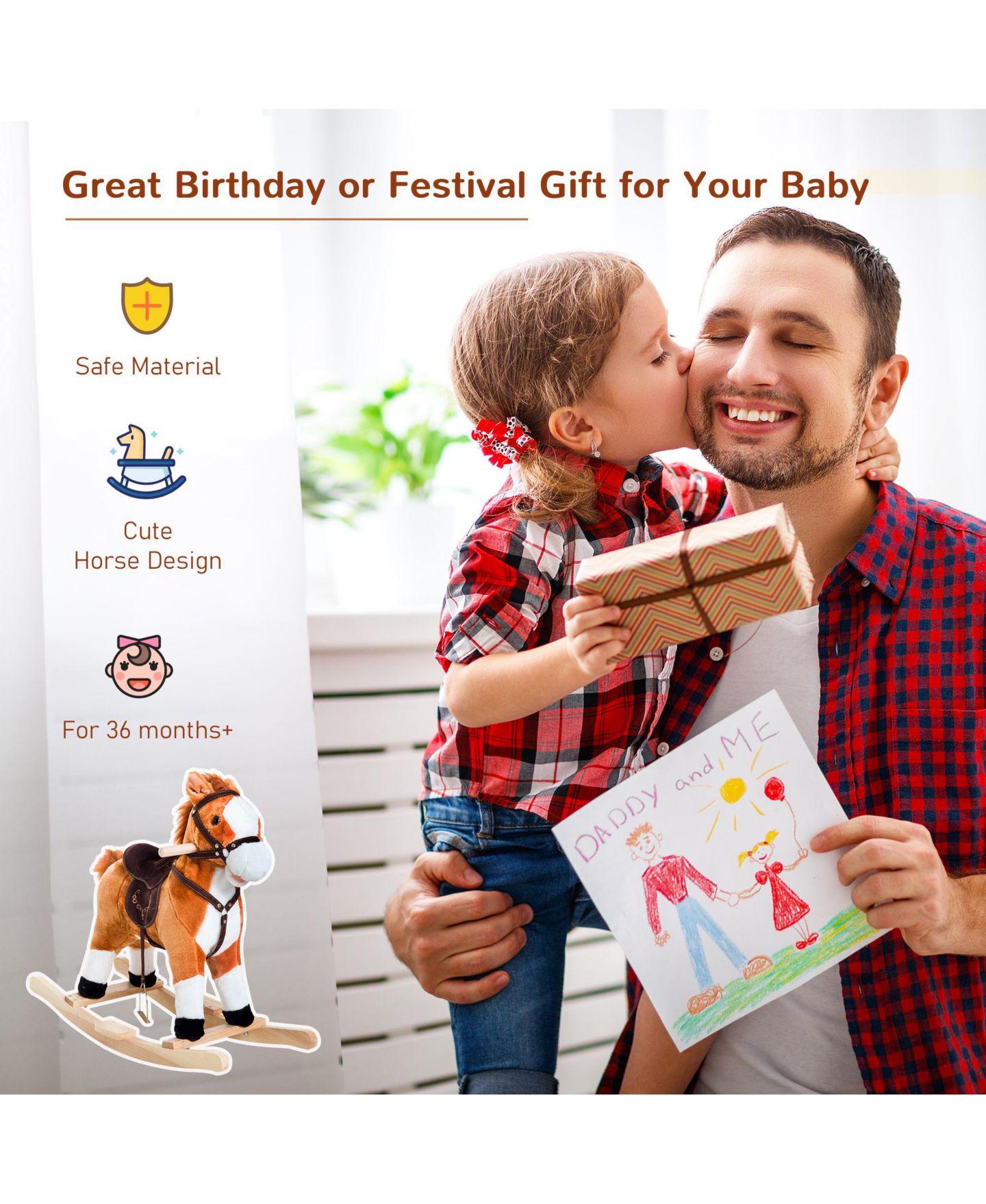 Детская игрушка Qaba Plush Rocking Horse With Realistic Sounds, Supports 88 Lbs., Ages 3+ — фото 8