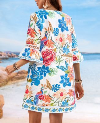 Women's Field Notes Floral Blue Mini Beach Dress
