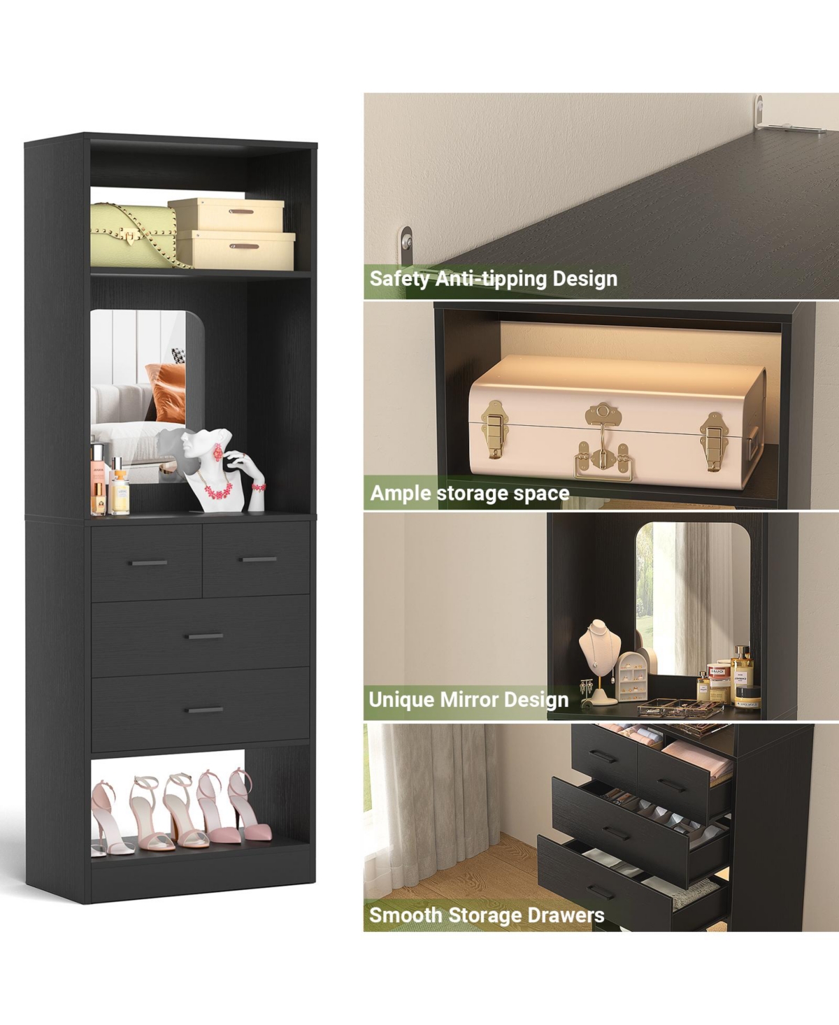 Aheaplus Closet System with Mirror and Drawers