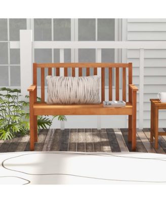 2-Person Outdoor Garden Wood Bench with Backrest Armrests for Yard Porch