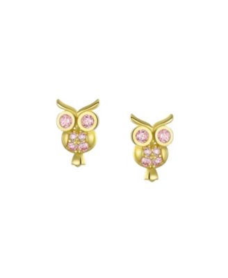 Tiny Pink Sapphire Cubic Zirconia CZ Butterfly Stud Earrings 14K Gold Screw-back
