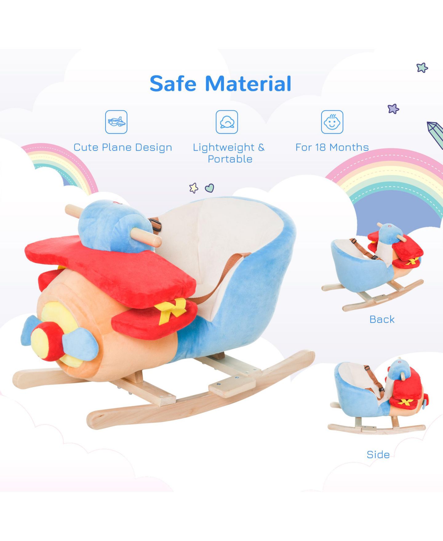 Детская мягкая игрушка Qaba Baby Plush Rocking Horse with Realistic Sound, Ages 18 Months+ — фото 5