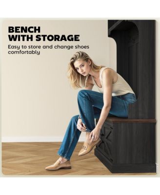 Hall Tree with Shoe Storage, Coat Rack with Shoe Bench,