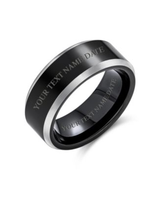 Classic Black Titanium Band Ring Two Tone Beveled Edge Comfort Fit 8MM