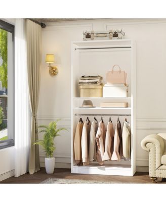 36" Wooden Closet Organizer with Adjustable Shelves, Freestanding Wardrobe with Hanging Rails