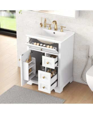 24 in. Bathroom Vanity with Sink, 3 Drawers & Cabinet with 2-Tier Door Storage Rack, Soft-Close Door & Drawers for Small to Medium Bathrooms