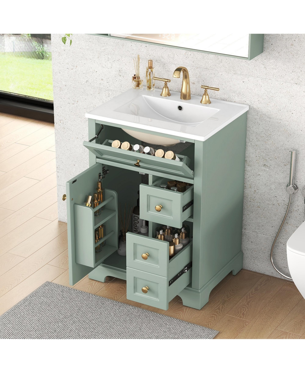 Cesicia 24 in. Bathroom Vanity with Sink, 3 Drawers & Cabinet 2-Tier Door Storage Rack, Soft-Close for Small to Medium Bathrooms
