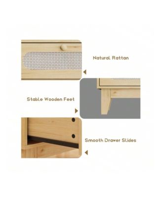 Home Rattan Nightstand With Drawers Modern Large Bedside Table Night Stand For Bedroom