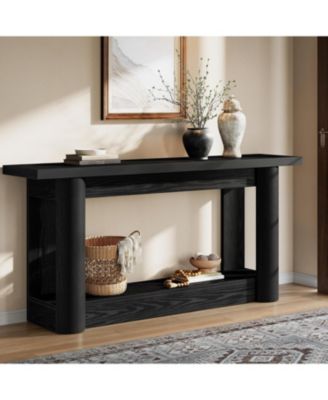 63-Inch Farmhouse Console Table, Narrow Long Sofa Table Behind Couch, 2-Tier Storage Entryway Furniture