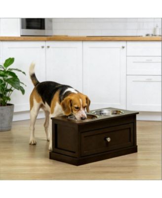 Wide Dog Bowls Elevated Feeding Station with Drawer