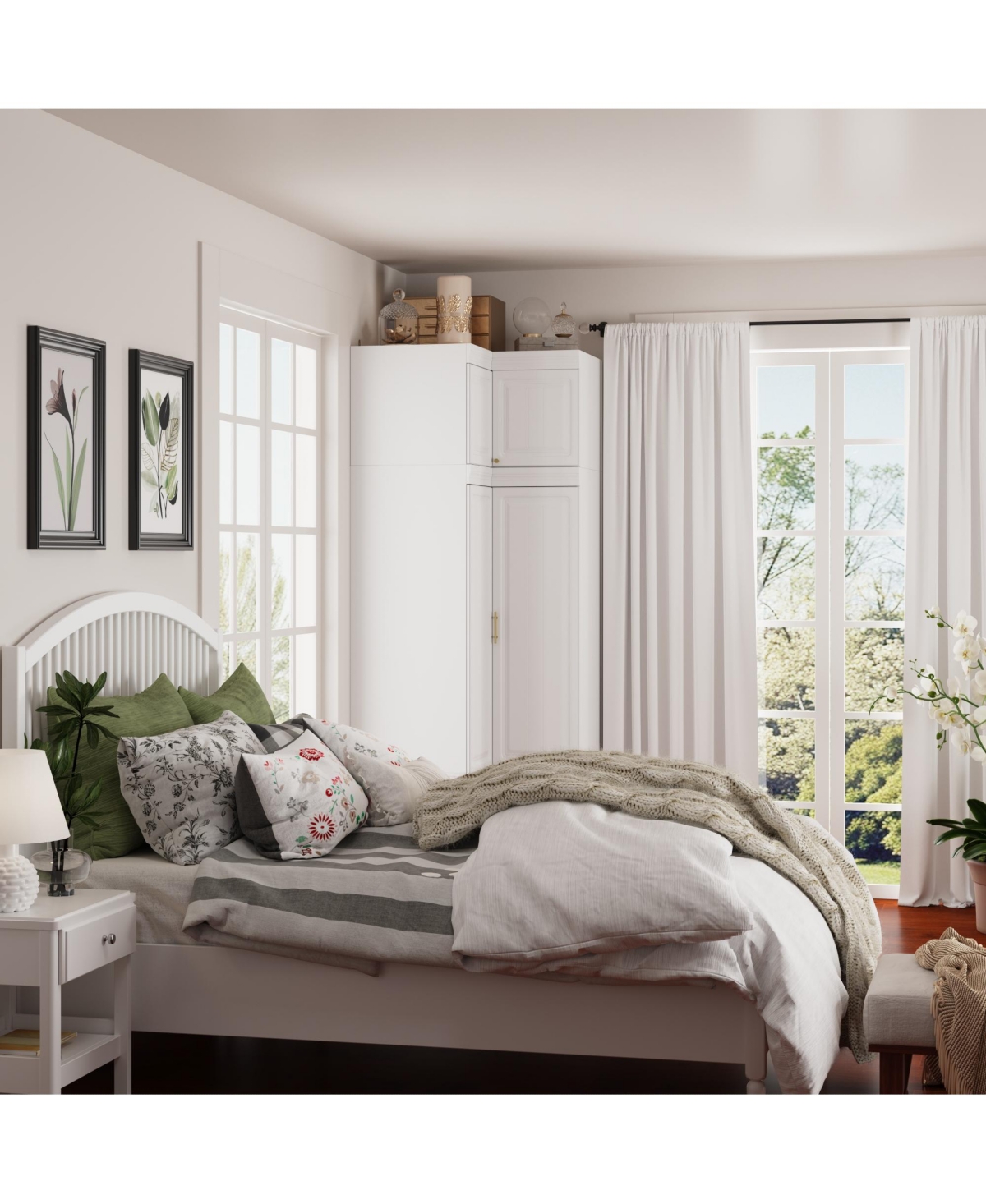 Famapy White Wood 6-Door Corner Wardrobe Armoires with Storage Shelves