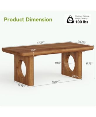 Solid Wood Coffee Table, Modern Farmhouse Coffee Table with Thick Tabletop, Rectangle Center Table