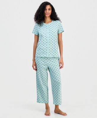 Women's 2-Pc. Cotton Printed Cropped Pajamas Set