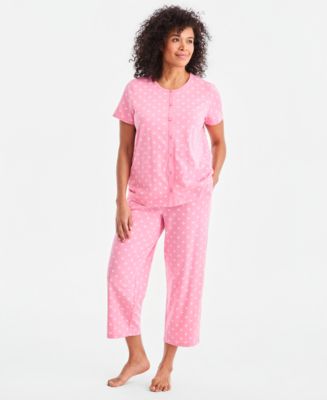 Charter Club Women's 2-Pc. Cotton Printed Cropped Pajamas Set, Created ...