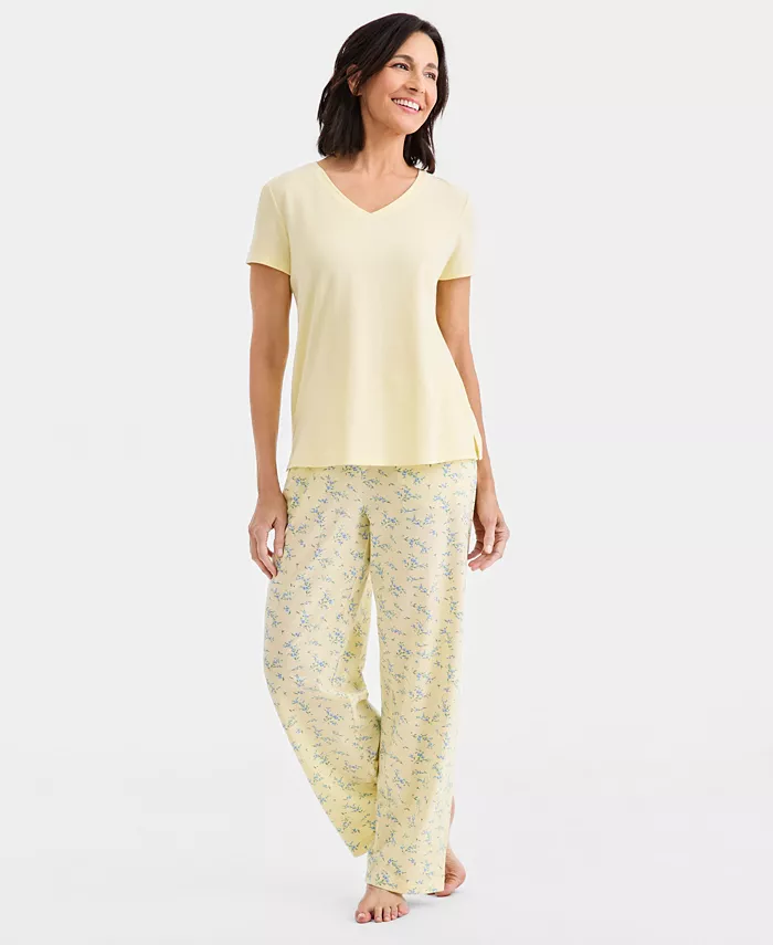 Women's Solid V-Neck Short-Sleeve Sleepwear Top