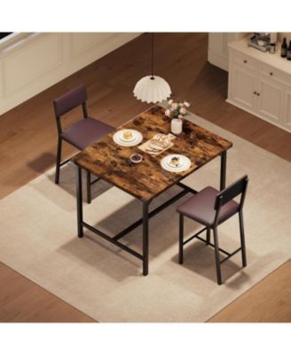 3-Piece Counter Height Dining Table Set for 2 with Footrest & Corner Protectors, Kitchen Table and 2 Upholstered Bar Stools