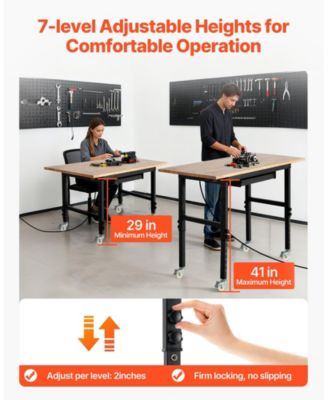 Adjustable Workbench, 60"x24" Oak Top, 2000 lb Capacity, Drawer & Power Outlets.