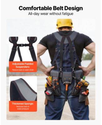 Tool Belt with Suspenders, 22 Pockets Heavy-Duty Tool Pouch, Adjustable Waist 32–68 in, Work Apron Organizer