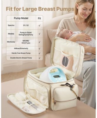 Breast Pump Bag with Waterproof Mat, Fits S1/S2, Pump Accessories & Breastmilk Storage, Portable Carrying Case for Travel, Beige