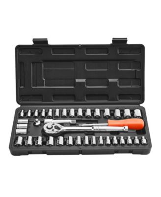 39-Piece Socket & Ratchet Set, 1/4" & 3/8" Drive SAE & Metric, Ratchet Wrench, Accessories, Storage Case, CR-V Steel