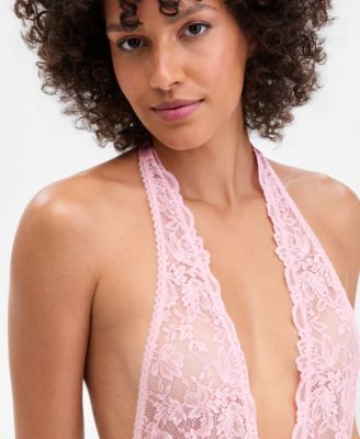 Women's Lace Halter Plunge-Neck Bodysuit