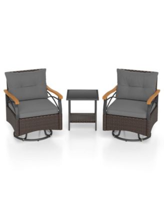 3-Piece Outdoor Swivel Chair Set with Glass Side Table