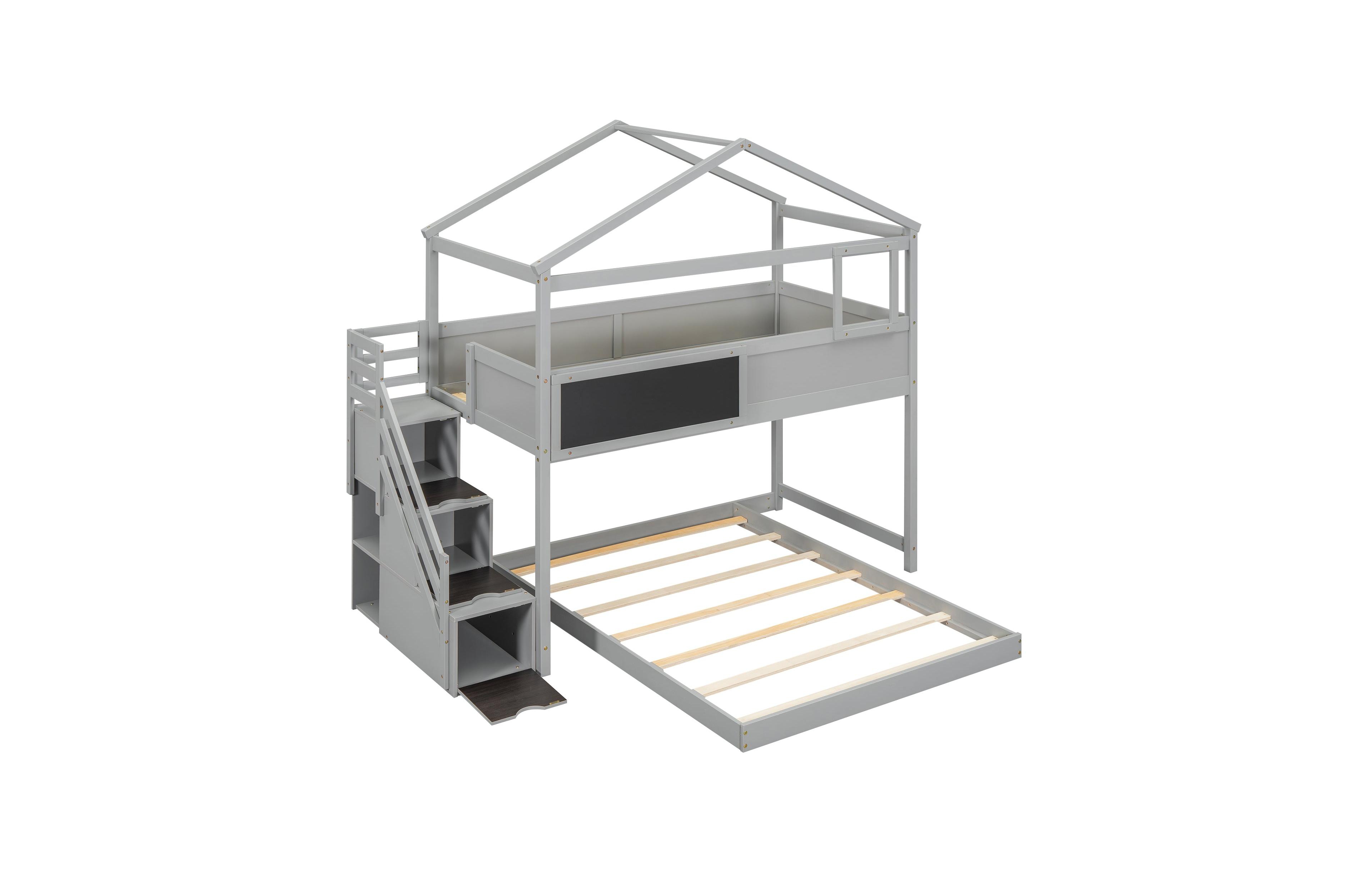 Boyel Living Twin Over Full House Bunk Bed with Storage Staircase and Blackboard