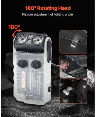 Rechargeable Mini Keychain LED Flashlight, 13 Lighting Modes, Clip, Magnetic Tail, 180° Rotating Head