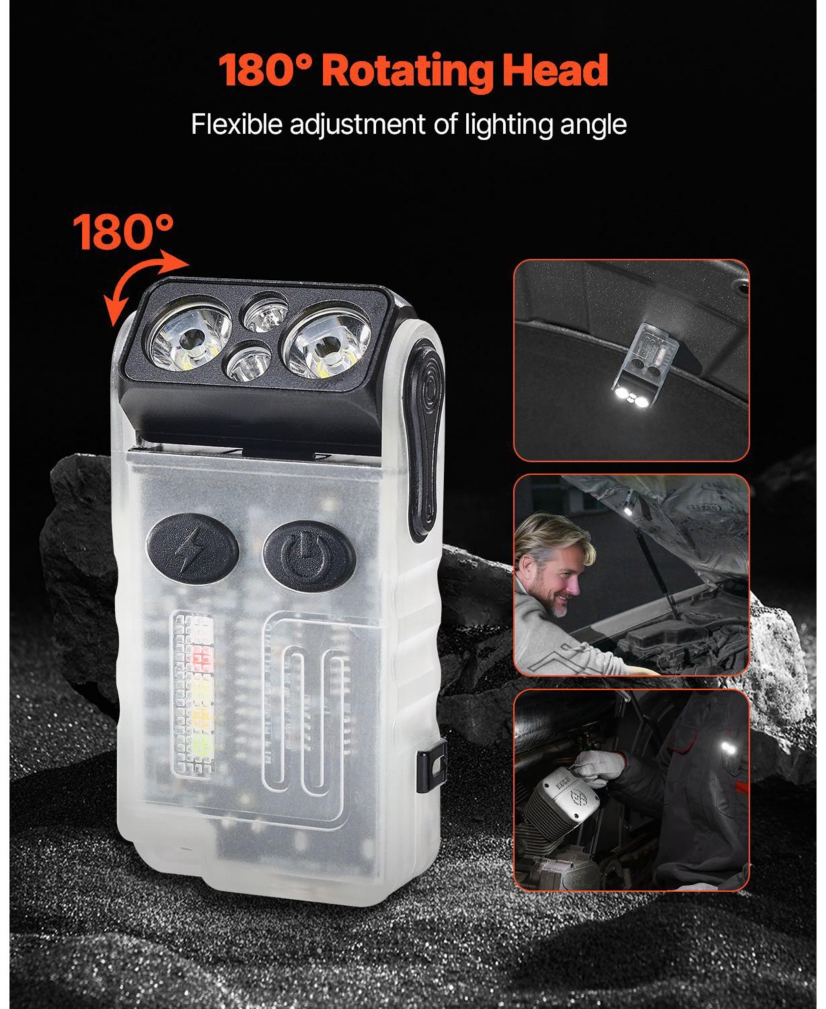 Mecale Rechargeable Mini Keychain Led Flashlight, 13 Lighting Modes, Clip, Magnetic Tail, 180° Rotating Head