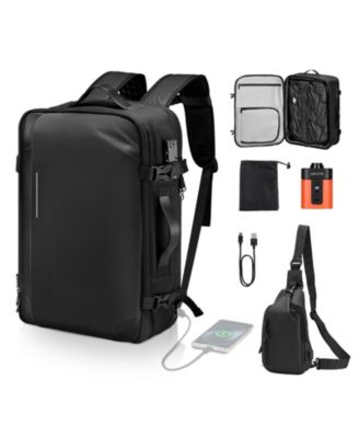 65L Expandable Vacuum Seal Compression Travel Backpack with Pump, TSA-Approved Lock, Water-Resistant Carry-On Luggage, Black