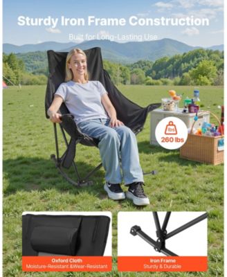 Heated Camping Chair, 3 Heating Settings, Padded Folding Rocker with Pocket and Cupholder, Supports 225 lbs, Portable Outdoor Chair