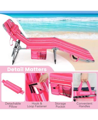 Outdoor Beach Lounge Chair Folding Chaise Lounge with Pillow