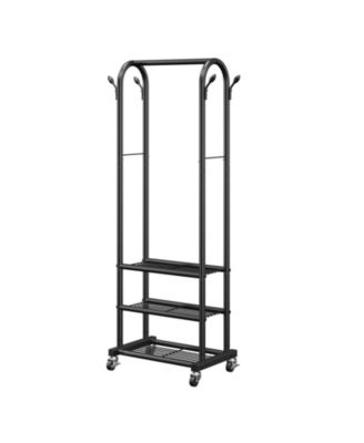 Rolling Clothes Rack with Hanging Rod, Side Hooks & 3 Shelves, 99 lb Capacity, Heavy-Duty Carbon Steel Garment Rack