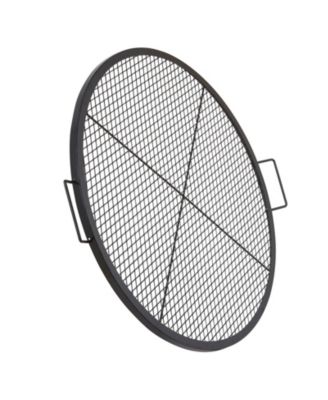 36" Round X-Marks Fire Pit Grill Grate, Heavy Duty Steel Cooking Grate with Handle and Support X Wire, Black