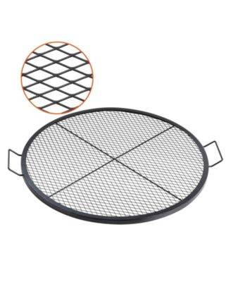36" Round X-Marks Fire Pit Grill Grate, Heavy Duty Steel Cooking Grate with Handle and Support X Wire, Black
