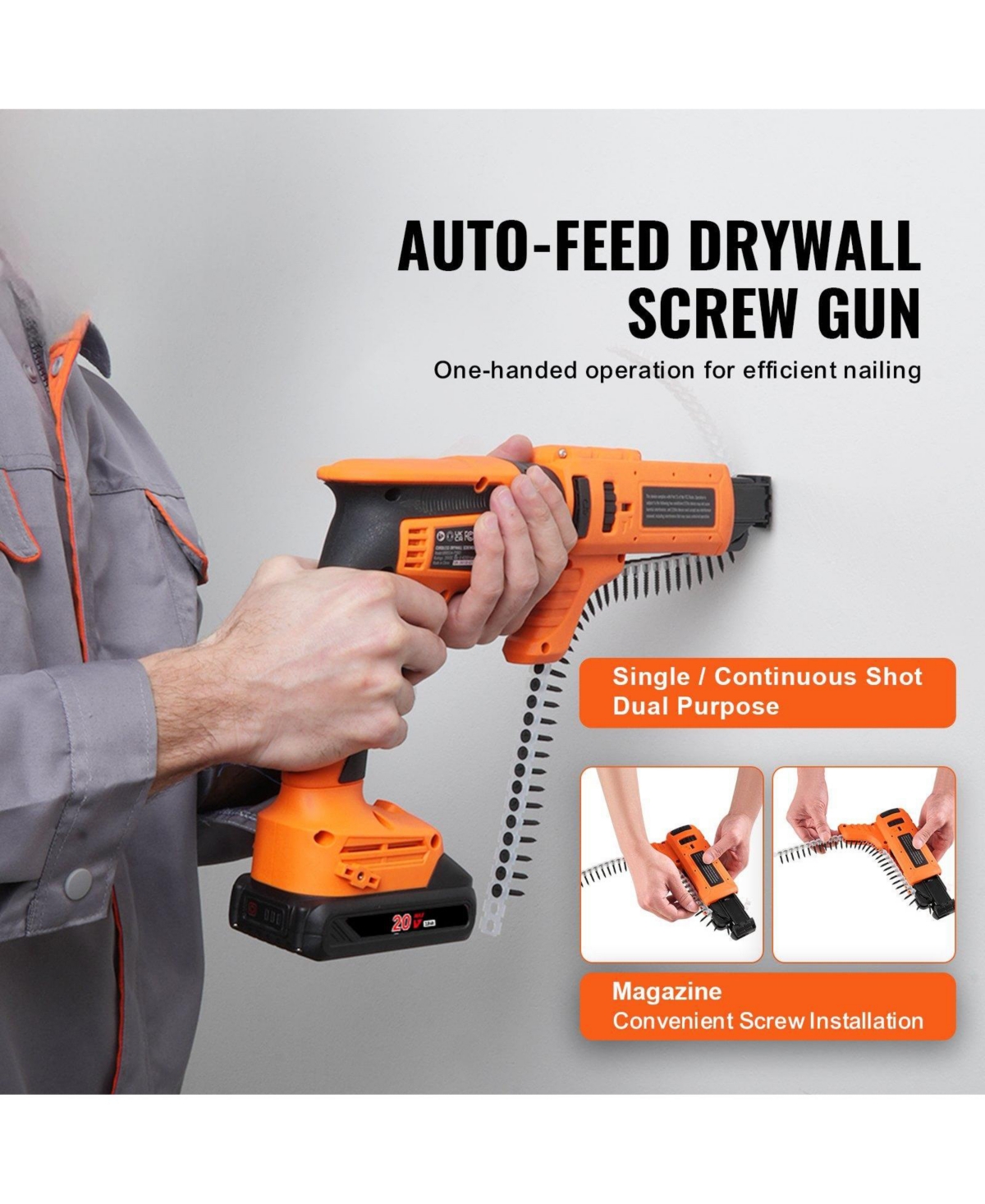 Mecale 20V Max Auto-Feed Drywall Screw Gun, 4200RPM Brushless Collated Screwgun Kit with 2 Batteries, Charger, Tool Bag & Belt Clip