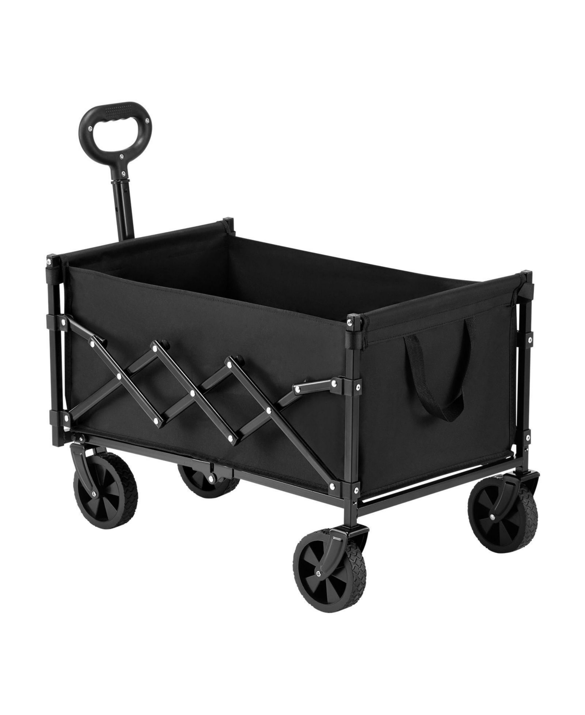 Mecale Collapsible Folding Wagon Cart, 120L Capacity, 225 lb Load, All-Terrain Wheels, Adjustable Handle, Outdoor Utility Cart, Black