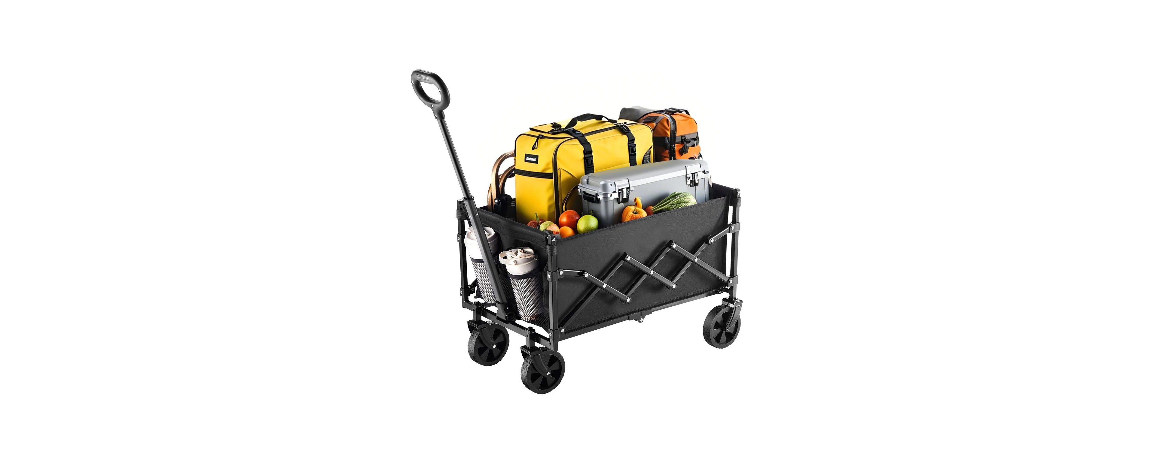 Mecale Collapsible Folding Wagon Cart, 120L Capacity, 225 lb Load, All-Terrain Wheels, Adjustable Handle, Outdoor Utility Cart, Black
