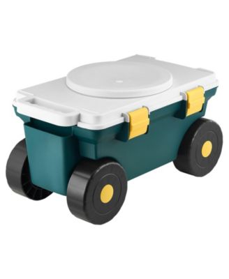 2-in-1 Garden Scooter with Seat, Rolling Cart with Storage Bin, 227 lb Capacity, Lightweight Gardening Stool with Handle