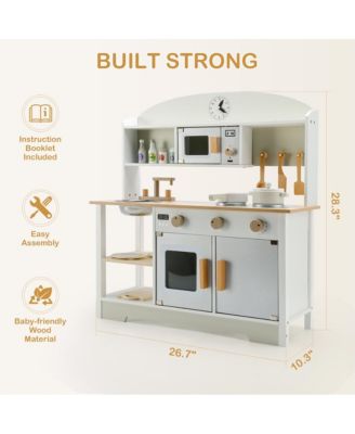 Wooden Kids Play Kitchen Set with Microwave, Sink & Storage, Gift for Boys and Girls