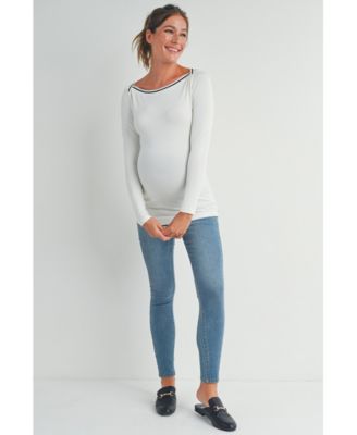 Maternity Fitted Boat Neck Long Sleeve Top